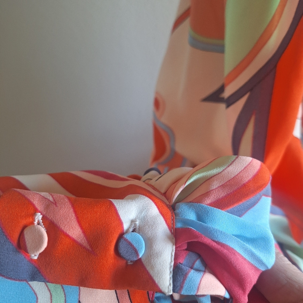 Alexis Multicolor Abstract Midi Shirt Dress in Coral, Blue, Cream  Size S - Picture 4 of 6